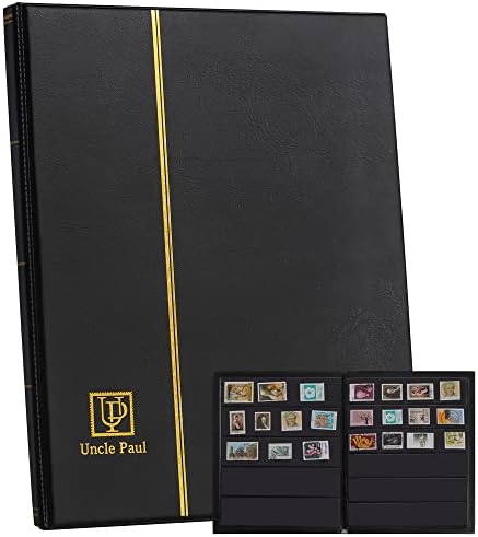120 Pockets Stamp Album - Mixed Size Artificial Leather Postage Stamp Holder Storage Book Multiple Dimensions for Currency Banknotes Paper Folding Money Bills Documents Collection Black AS03MX1BK