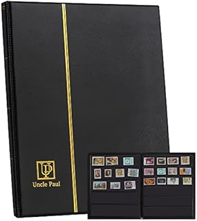 120 Pockets Stamp Album - Mixed Size Artificial Leather Postage Stamp Holder Storage Book Multiple Dimensions for Currency Banknotes Paper Folding Money Bills Documents Collection Black AS03MX1BK