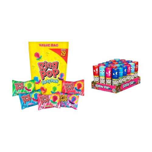Push Pop Candy 24 Count Variety Pack + Ring Pop 20 Count Lollipop Suckers Party Pack – Assorted Flavors