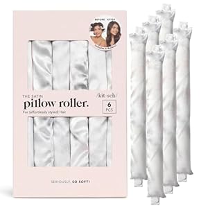 Kitsch Satin Pillow Rollers for Hair – Soft Rollers for Hair, Softer than Silk Rollers for Hair Styling, Flexible Curling Rod, Satin Rollers for All Hair Types, Heatless Satin Hair Curler – 6pc Marble