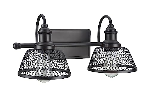 Image of Aspen Creative 62094, Two-Light Metal Bathroom Vanity Wall Light Fixture, 17 inch Wide, Transitional Design in Bronze with Metal Mesh Shade