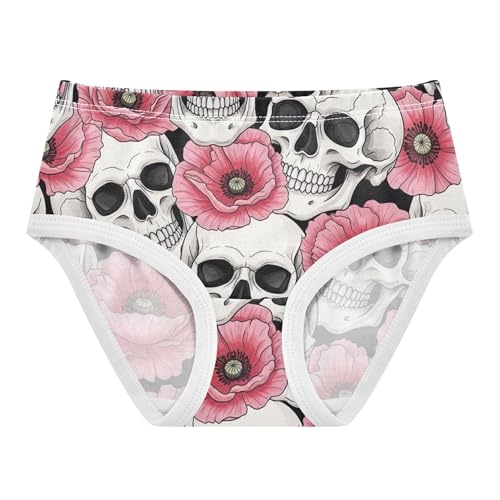 White Skulls Pink Flowers Girls Underwear Toddlers 2t Cotton Little Girl Panties Flower Briefs Underpants