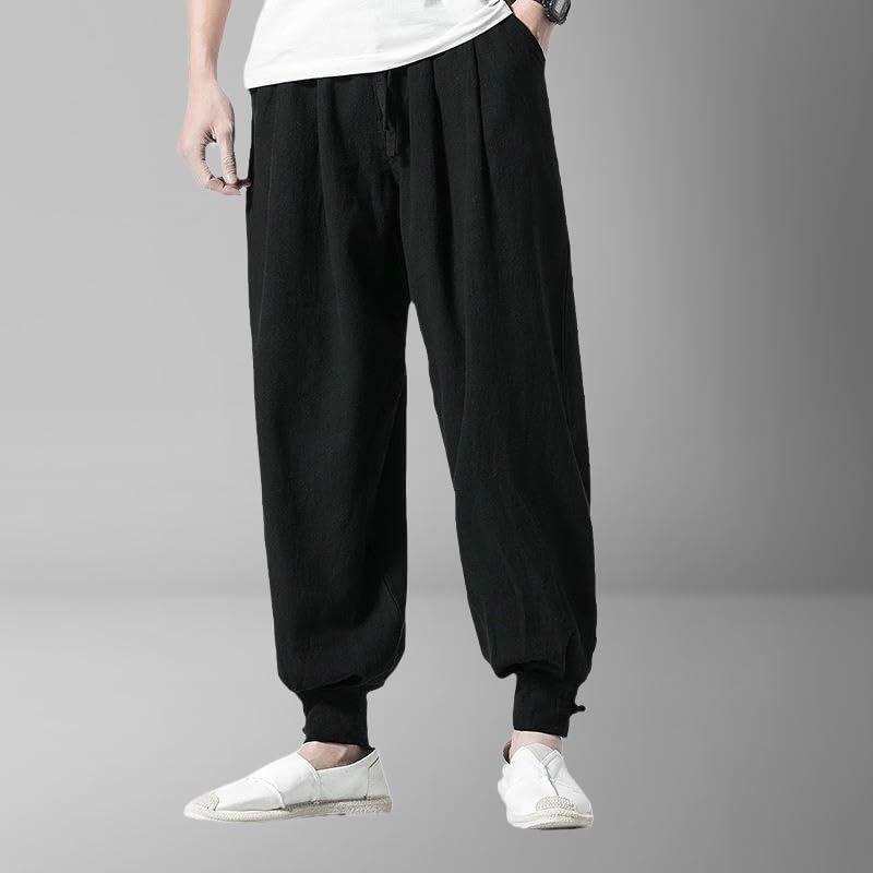 Pantalon lin lanternes hommes style chinois jogging décontracté coupe harem large - 5