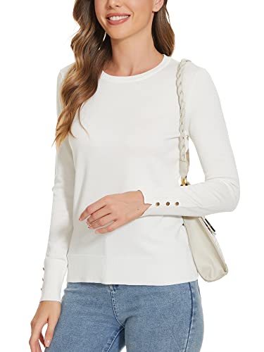 Image of Sweaters for Women Striped Crew Neck Pullover Sweater Lightweight Long Sleeve Fall Knit Tops