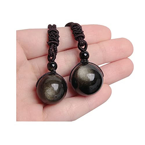 Acxico Lot de 2 colliers avec pendentif en obsidienne dorée œil arc-en-ciel pour homme et femme (type 1 18 mm + type 2 20 mm)