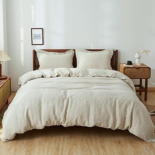 Simple&Opulence 100% Linen Duvet Cover Set, Natural French Flax Linen Duvet Cover Twin Size, Breathable Soft Comfy Linen Bedding Comforter Cover with 1 Pillowcase(Linen, 86"x68")
