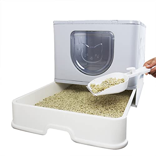 Cat Litter Box, Large Foldable Front Entry Top Exit Litter Box with Lid for Cats, Cat Potty with Cat Litter Scoop Easy Clean - Thumbnail 2