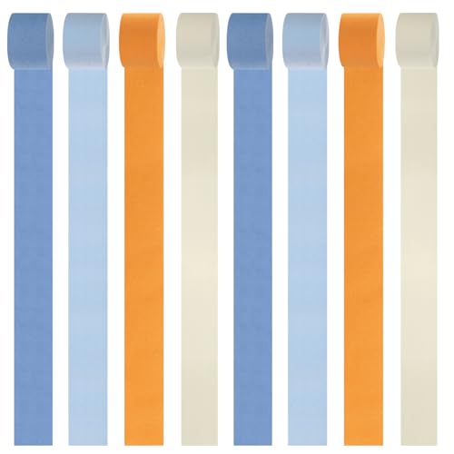 Image of Light-Dusty Blue Beige-Orange Party-Decorations Streamers - 8 Rolls Graduation 2026 Boho Fall Birthday Baby Bridal Shower Crepe Tissue Paper Streamer,Bachelorette Engagement Decor Lasting Surprise