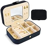 Plush Velvet Travel Jewelry Box Organizer | Travel Jewelry Organizer Box | Travel Jewelry Case | Small Jewelry Box for Women | Jewelry Travel Case | Earring Organizer Box with Mirror (Ebony)