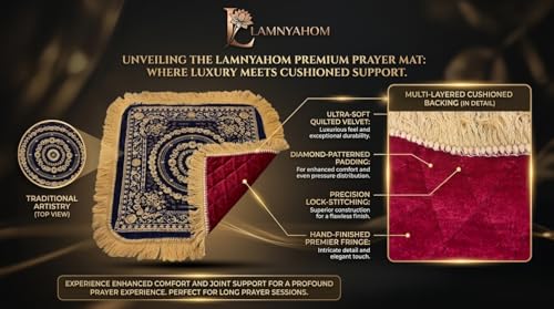 Image of Premium Prayer Mat /Aasan for Home Temple & Meditation | Soft Velvet Touch Cushioned Pooja Mat with Tassels | Washable Floor Rug for Mandir, Yoga, Sitting Mat | 20 x 20 Inch (Blue)