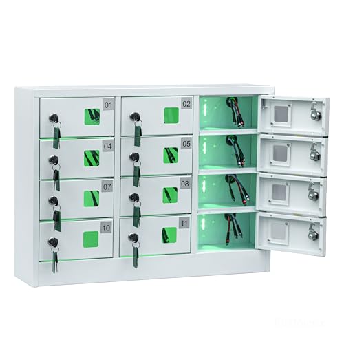 Bpatoimsx Secure and Convenient 12 Slots Cell Mobile Phone Metal Storage Cabinet Lockers with Charger Charging Station Cabinet and Key Lock White - Ideal for Students and Employees or Police Station