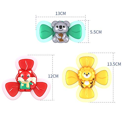 Child Bath Suction Cup Spinning Tops Toy Animal Turntable Spinning Windmill Stress Relief Frisbee Creative Educational Toys (3Pcs-Fox Lion Bear) #TOP6