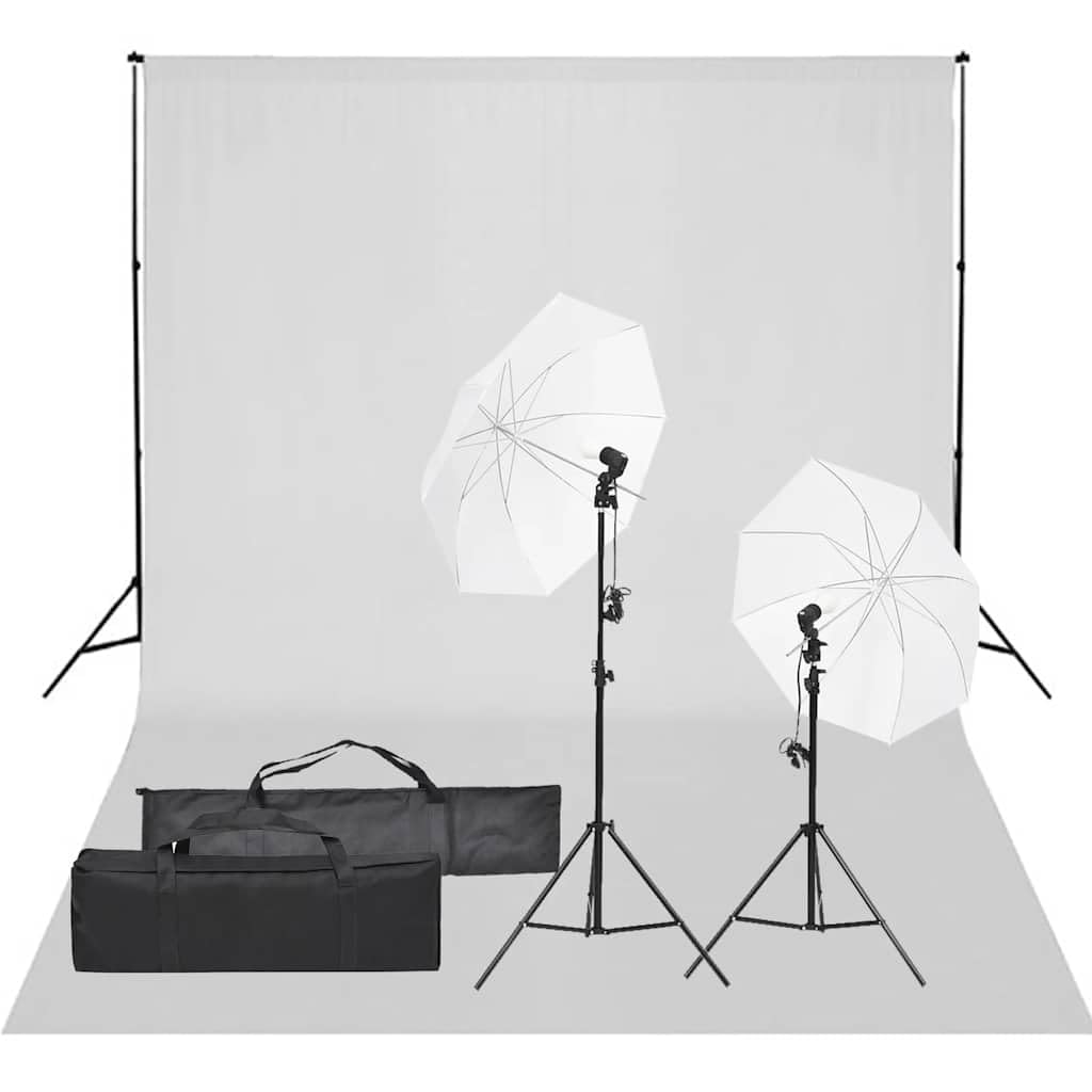 Set da studio fotografico con 2 lampade LED a luce diurna 5500 K, 2 treppiedi in alluminio da 78-230 cm, 2 paralumi bianchi da 84 cm, sistema di sfondo flessibile da 500 x 300 cm, in cotone