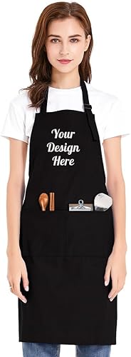 TOPTIE Delantal unisex bordado personalizado, lona de algodón, delantal de cocina ajustable para chef con bolsillos