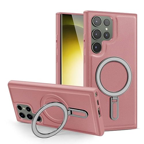 Coque Samsung S23 Ultra antichoc magnétique avec étui cuir et anneau rose