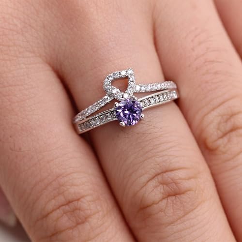 Women's Heart Hollow Ring with Zircon Gemstone | Purple Blue Green Pink Yellow & Multicolor Options | Stylish Crystal Ring for Love Family and Friendship for Valentine's Day Proposal Y2718