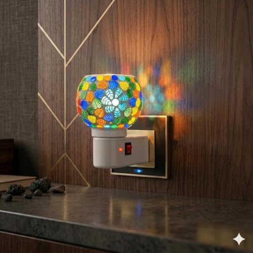 Image of RUPIKA | Electric Ceramic Aroma Diffuser Kapoor Dani | Camphor Diffuser Incense Burner Holder Kapoor Dani with Night Lamp for Home, Office (Flower)