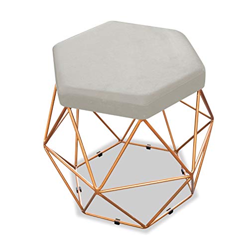 Puff Pufe Puf Redondo Banco Bruna Barril Base de Ferro Bronze Artesanal Suede Bege para Recepção Qua