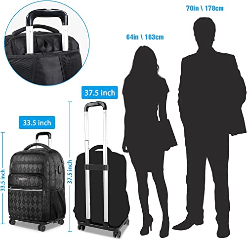 Yorepek Rolling Backpack, 17 Inch Waterproof Roller Backpack For Travel,Gift For Men Women With Usb Charging Port,Wheeled Carry On Luggage Business Laptop Backpack Suitcase For College, Black #TOP6
