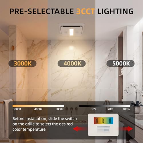 Image of Akicon Bathroom Exhaust Fan with Light, ENERGY STAR, 80 CFM 0.7 Sone Ceiling Mount Shower Vent Fan, 1100lm 3000K /4000K /5000K ceiling fan with light, Dimmable, White
