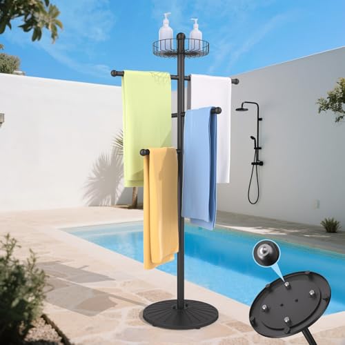 Weighted Pool Towel Rack Outdoor Stainless Steel Removable Towel Tree.