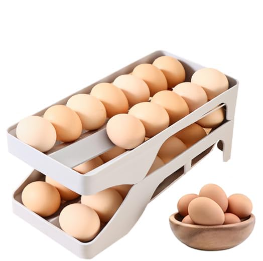 Distributeur d'œufs à roulettes - Support à œufs pour réfrigérateur - Étagère à œufs pour la cuisine - Distributeur automatique d'œufs avec roulettes - 2 étages - Peut contenir jusqu'à 28 œufs Distributeur d'œufs à roulettes - Support à œufs pour réfrigérateur - Étagère à œufs pour la cuisine - Distributeur automatique d'œufs avec roulettes - 2 étages - Peut contenir jusqu'à 28 œufs