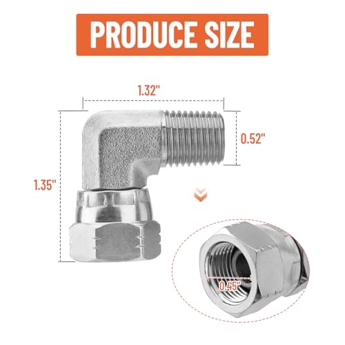Image of 90 Elbow Hydraulic Fitting: 1 /4 inch NPTF Male x 1 /4 inch NPSM Female | 5 Pack Carbon Steel Hydraulic Hose Swivel Crimp Adapters with Protective Cover for Hydraulic Assembly System - 1501-04-04