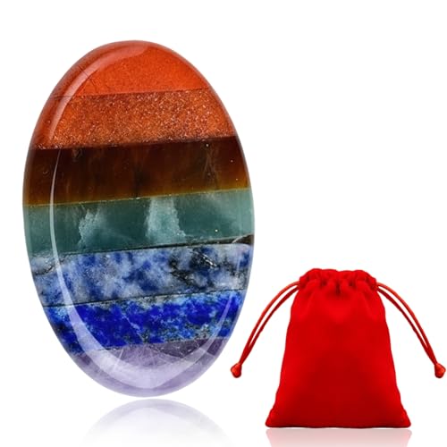 Crystal Worry Stone – 7 Chakra Healing Crystal for Anxiety Relief, Mindfulness & Meditation, Gift Bag Included, Ideal Gift for UK Festivals & Wellness Enthusiasts