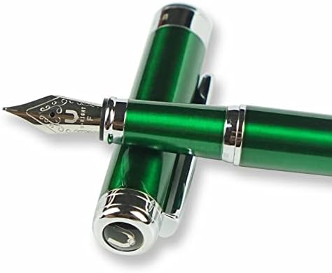 U-RIGHT Green Fountain Pen Fine Nib with Converter, Fancy Classic Design Smooth Writing Pen for Gift, Metal Box Packed