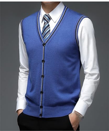 Men's Business Sweater Vest Classic Color Contrast Sleeveless V-Neck Button Down Knitted Cardigan Vest4