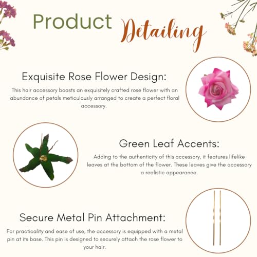 Image of Hair Flare Artificial Plastic & Metal Rose Flower with An Abundance of Petals Design Hairpin /Hair Clip /Judabun | Bridal Hair Accessories, Wedding, Festival for Women & Girls - 2700, Set of 2