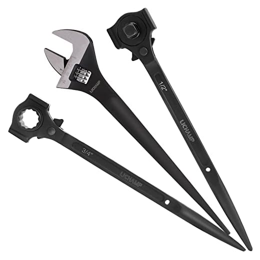 Lichamp 3pcs Spud Wrench Set, Include 12 inch Spud Wrench, 3/8" x 1/2" Dual Head Ratchet Spud Wrench and 3/4" x 7/8" Dual Socket Scaffold Wrench