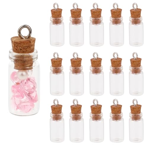 Jeffdad 15 mini botellas de vidrio con corcho, mini botella de cristal transparente para deseos, pequeños tarros de vidrio para proyectos de arte y manualidades, decoración de joyas, recuerdos de boda