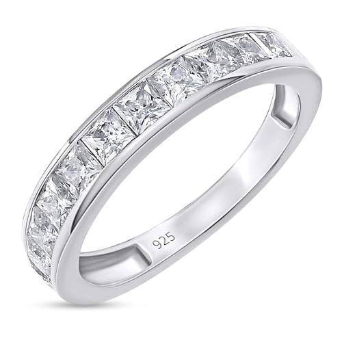 2.5MM Princess & Round Cut Wedding Band Half Eternity Ring For Women Lab Created Moissanite In 925 Sterling Silver 10K & 14K Solid Gold Stackable Promise Ring 1 Cttw & 0.70 Cttw (Clarity VVS1)