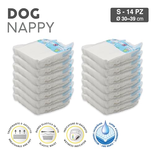 Croci Dog Nappy Windelhöschen für weibliche Hunde, Größe S, hygienische Windel für Zyklus und Pfeifen, geruchshemmend, Einwegwindel, verstellbarer Klebeverschluss, 14 Stück