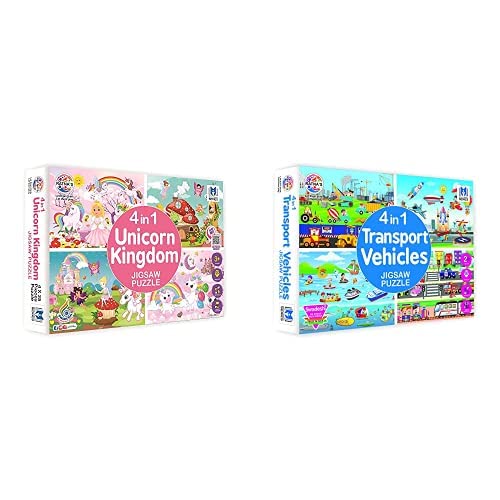 Image of RATNA'S 4 in 1 Unicorn Kingdom and Transport Vehicles Puzzles for Kids