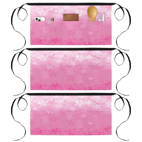 Tablier court fleuri rose lot de 3 demi-tabliers de chef pour pâtisserie