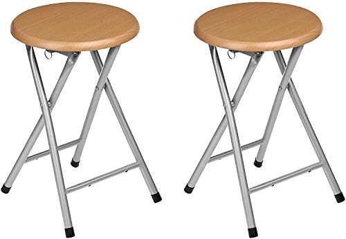 Tradineur - Pack de 2 Taburetes Plegables Fabricados en Aluminio con Asiento Terminado en Madera. Medidas 45x30x30,