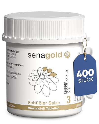 Senagold Schüssler Salze Nr. 3 – Ferrum phosphoricum D12 – 400 Tabletten – Das Salz des Immunsystems – gluten- & alkoholfrei – hergestellt nach Homöopathischem Arzneibuch in Deutschland