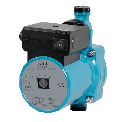 Havells Inline Pressure Booster Water Pump HILF120-9 (0.5 HP) | Copper Winding, High Flow Rate, 180-260 V Range | Overheat Protection, Durable | for Bathroom, Shower, Geyser | 1 Yr Warranty