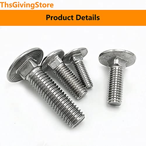 Image of 10PCS M8 x 50mm Carriage Bolts, 304 Stainless Steel Fully Threaded Round Head Square Neck Carriage Bolt (Thread Diameter: M8, Length: 50mm)