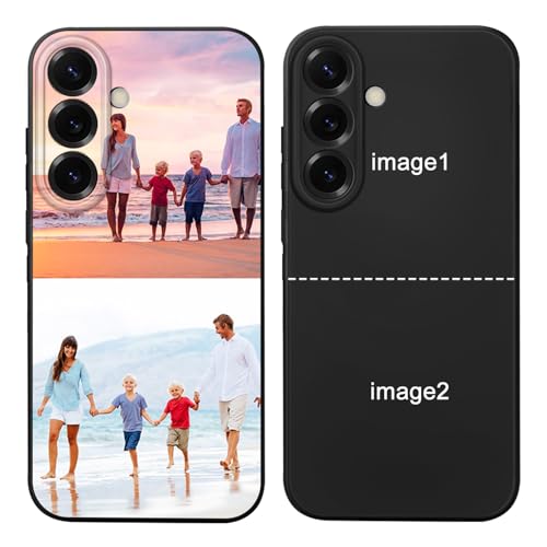 Custom Phone Case Personalized Photo for Samsung Galaxy S26/S25/S24/S23/S22/S21 FE Plus Ultra A16 A36 A26 A15 A55 A35, Customized Picture Case Silicone Cover Gift for Lover Family-Black (2 Photo)