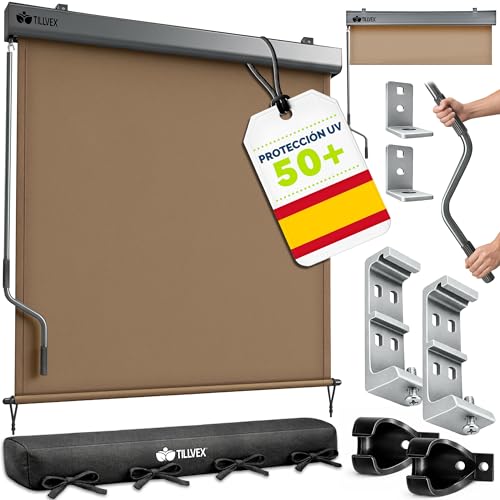 tillvex® Toldo Vertical de 180 x 250 cm para Exterior e Interior, Resistente al Agua con manivela para balcón, terraza y jardín, Estor para balcón, protección Solar de Aluminio