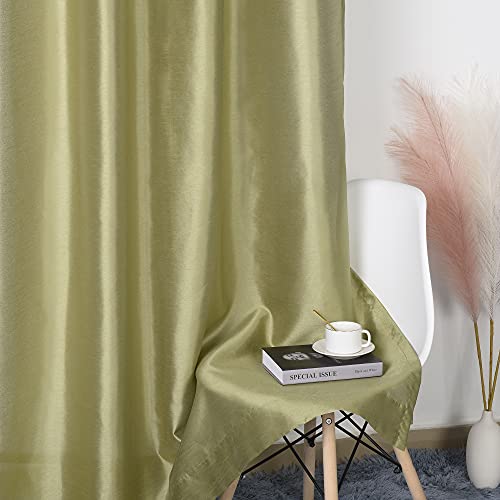 Ruthy's Textile 2 - Piece Semi Sheer Faux Silk Grommet Curtains Window Panels For Home Living Room/Bedroom - 54" By 84" Inch Long - Green #TOP3