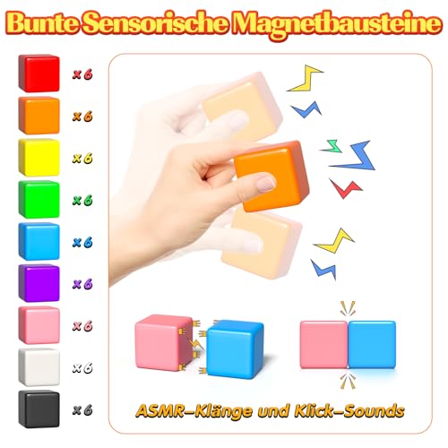Apluses 54-Teiliges Magnetische Bausteine, Magnetische Bauklötze für Kleinkinder ab 3 Jahren, Montessori-Spielzeug, Magnetwürfel… – Ansicht 2