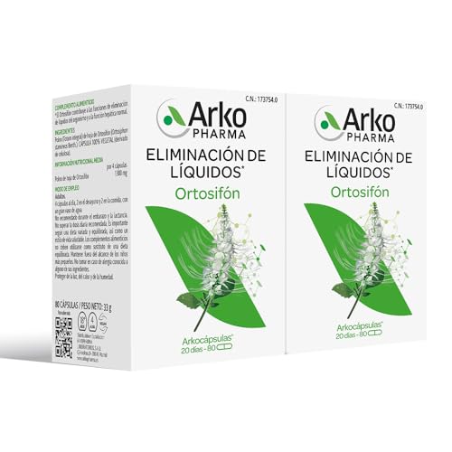Arkopharma Arkocápsulas Ortosifón 160 Cápsulas Pack 80 X 2, Ayuda a Eliminar Líquidos, Función...