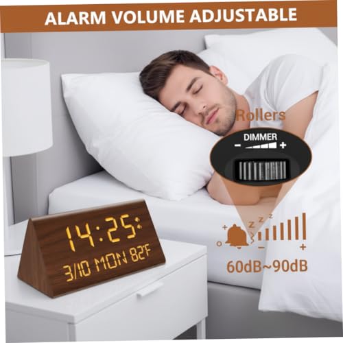 Reloj despertador digital de madera con brillo ajustable para dormitorio 3