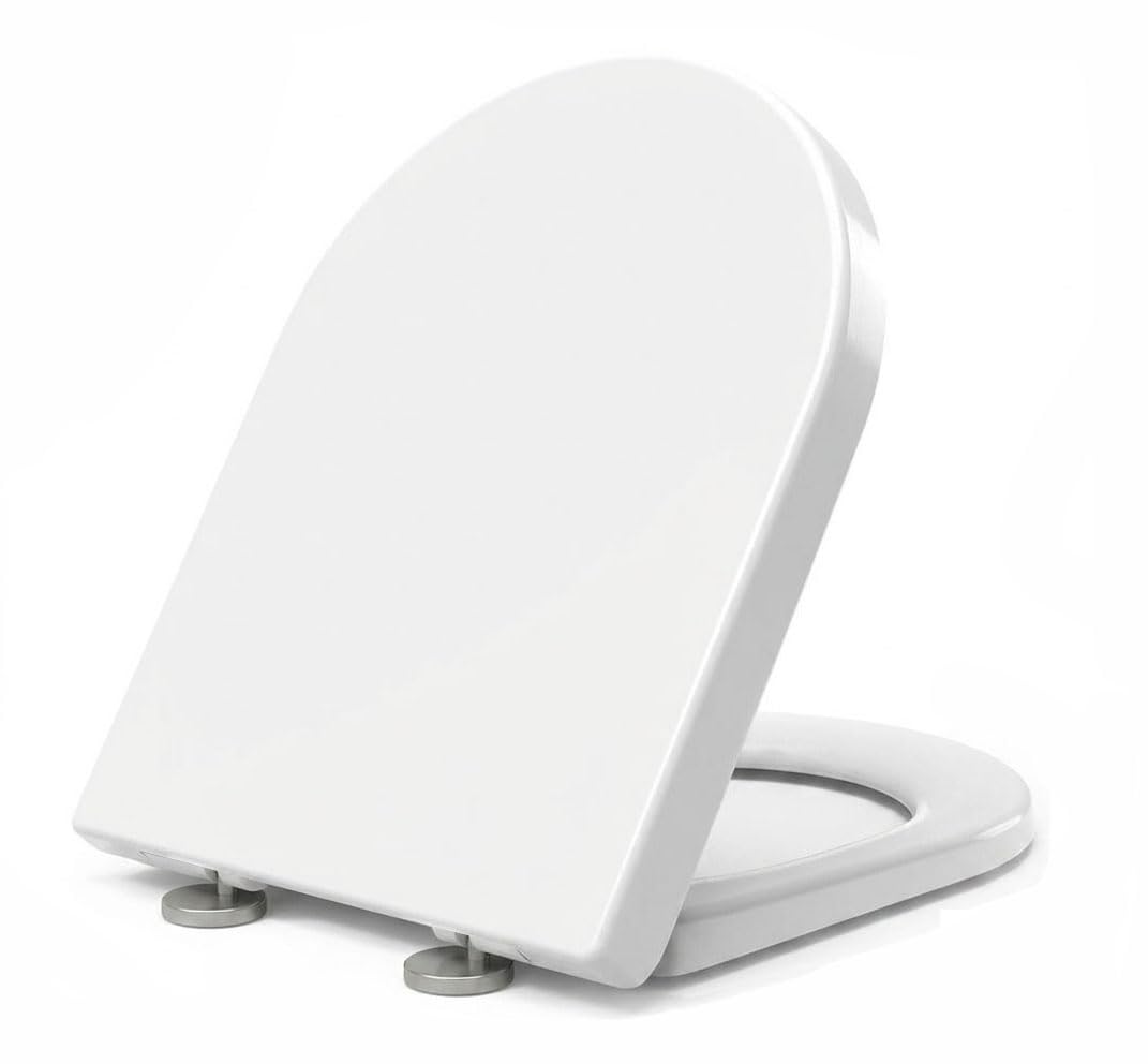 Belleview D Shaped Duroplast Toilet Seat, Soft Close, Ceramic Appearance