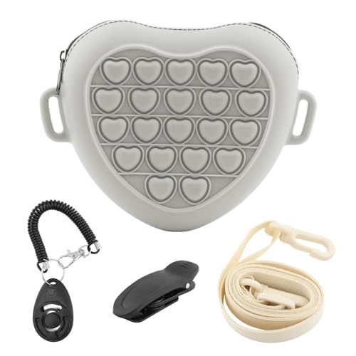 Bibabala Conjunto de bolsa de petisco para cães, cinto de silicone, com clique de treinamento (cinza