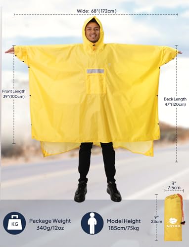 ANYOO Leichter Wasserdichter Regenponcho Regenjacken mit Ärmeln Belüftet Mehrzweck Regenmantel Unisex mit Kapuze Ideal für im Freien Camping Wandern Angeln, Dunkelgelb, Einheitsgröße